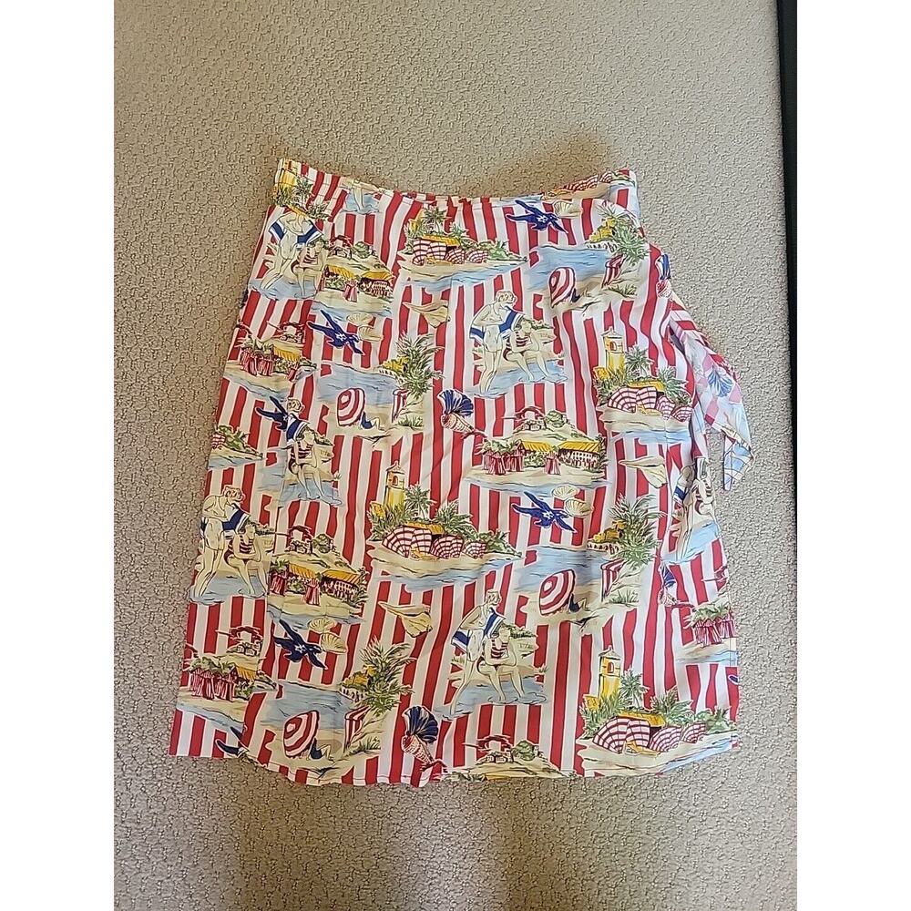 Vintage Alexander Campbell,red skirt,faux wrap, scarf design,sz 4